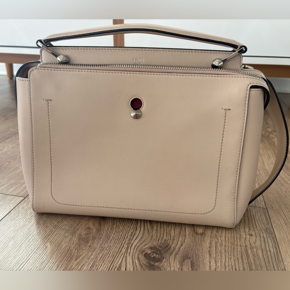 Fendi Beige Leather Satchel with Red Accent